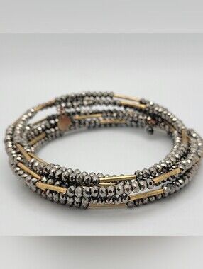 Stella & Dot Hematite Faceted Bead Coil Bracelet with Gold Accents